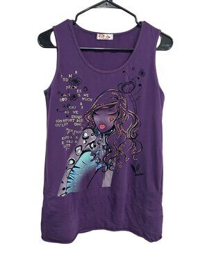 K.Y. Creation Womens Purple Artistic Print Sleeveless Tank Top Size XL Boho Chic